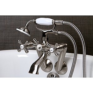 Kingston Brass KS269SN Kingston Tub Wall Mount Clawfoot Tub Faucet with Hand Shower, Brushed Nickel