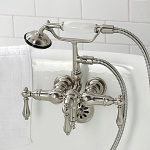 Kingston Brass CA19T8 Vintage 3-3/8" Tub Wall Mount Clawfoot Tub Faucet with Hand Shower, Brushed Nickel