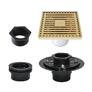 Kingston Brass BSFK4464PB Watercourse 4" Square Brass Shower Drain, Polished Brass