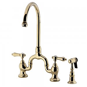 Kingston Brass KS7792BALBS Heirloom Bridge Kitchen Faucet with Brass Sprayer, Polished Brass