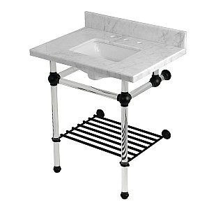 Kingston Brass KVPB30MASQB0 Templeton 30" Console Sink with Acrylic Legs (8-Inch, 3 Hole), Carrara Marble/Matte Black