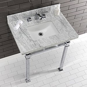 Kingston Brass KVPB30MSQ1 Monarch 30-Inch Carrara Marble Console Sink, Marble White/Polished Chrome