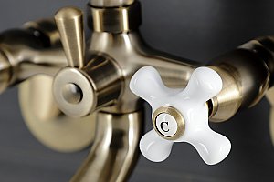 Kingston Brass KS266PXAB Kingston Wall Mount Clawfoot Tub Faucet with Hand Shower, Antique Brass