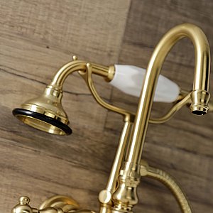 Kingston Brass AE11T7 Aqua Vintage Wall Mount Clawfoot Tub Faucet, Brushed Brass