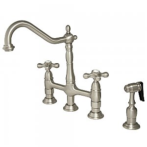Kingston Brass KS1278AXBS Heritage Bridge Kitchen Faucet with Brass Sprayer, Brushed Nickel