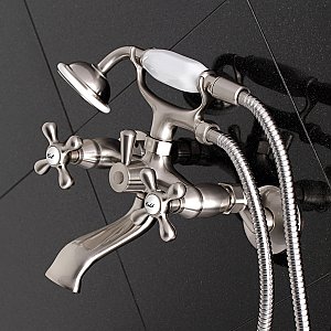 Kingston Brass KS265SN Kingston Tub Wall Mount Clawfoot Tub Faucet with Hand Shower, Brushed Nickel