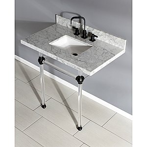 Kingston Brass KVPB36MASQ0 Templeton 36" x 22" Carrara Marble Vanity Top with Clear Acrylic Console Legs, Carrara Marble/Matte Black