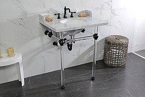 Kingston Brass LMS30MA0 Pemberton 30" Carrara Marble Console Sink with Acrylic Legs, Marble White/Matte Black