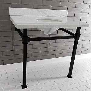 Kingston Brass KVPB36MOQ0 Monarch 36-Inch Carrara Marble Console Sink, Marble White/Matte Black