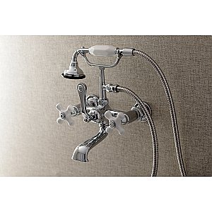 Kingston Brass AE560T1 Aqua Vintage 7-Inch Wall Mount Tub Faucet with Hand Shower, Polished Chrome