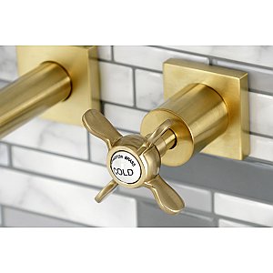 Kingston Brass KS6127BEX Essex Two-Handle Wall Mount Bathroom Faucet, Brushed Brass