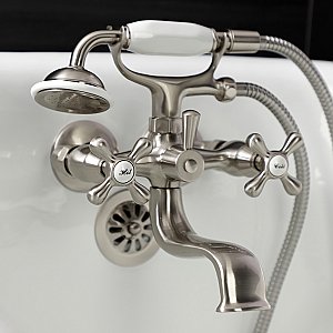 Kingston Brass KS225SN Kingston Wall Mount Clawfoot Tub Faucet with Hand Shower, Brushed Nickel
