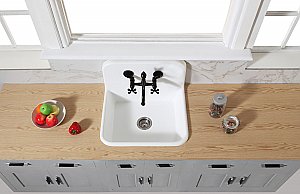 Kingston Brass GKTA2420198 Arcticstone 24-Inch Solid Surface Top-Mount Kitchen Sink with Backsplash, Matte White