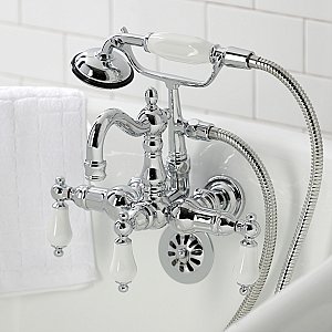 Kingston Brass CA1012T1 Heritage 3-3/8" Tub Wall Mount Clawfoot Tub Faucet with Hand Shower, Polished Chrome