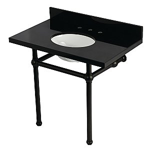 Kingston Brass KVPK3630KB5 Templeton 36" Black Granite Console Sink with Brass Legs (8-Inch - 3-Hole) - Black Granite/Oil Rubbed Bronze