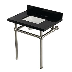 Kingston Brass KVPK3030KBSQ8 Templeton 30" Black Granite Console Sink with Brass Legs (8-Inch - 3-Hole) - Black Granite/Brushed Nickel