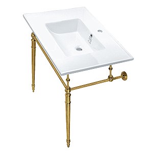 Kingston Brass KVPB312271BB Edwardian 31" Console Sink with Brass Legs (Single Faucet Hole), White/Brushed Brass