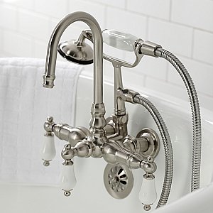 Kingston Brass CA11T8 Vintage 3-3/8" Tub Wall Mount Clawfoot Tub Faucet with Hand Shower, Brushed Nickel