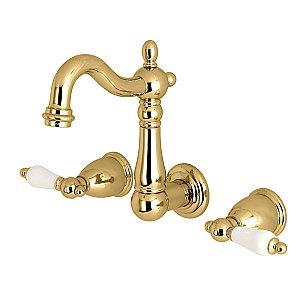 Kingston Brass KS1222PL Heritage Wall Mount Bathroom Faucet, Polished Brass