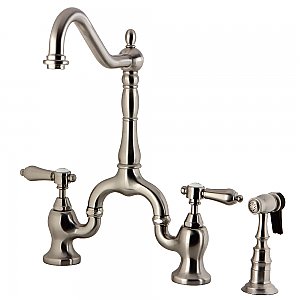 Kingston Brass KS7758BALBS Heirloom Bridge Kitchen Faucet with Brass Sprayer, Brushed Nickel