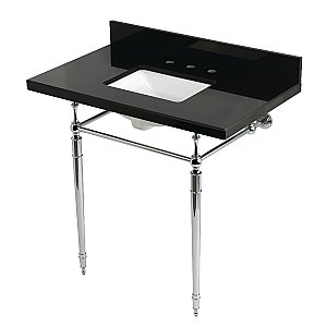 Kingston Brass KVPK3622K8SQ1 Edwardian 36" Black Granite Console Sink with Brass Legs (8-Inch - 3-Hole) - Black Granite/Polished Chrome