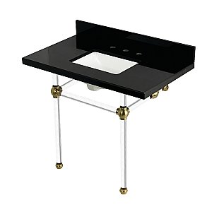 Kingston Brass KVPK3630KASQ7 Templeton 36" Black Granite Console Sink with Acrylic Legs (8-Inch - 3-Hole) - Black Granite/Brushed Brass