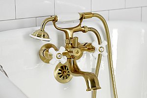 Kingston Brass KS225PXSB Kingston Tub Wall Mount Clawfoot Tub Faucet with Hand Shower, Brushed Brass