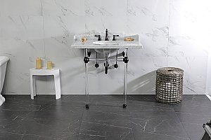 Kingston Brass LMS36MA5 Pemberton 36" Carrara Marble Console Sink with Acrylic Legs, Marble White/Oil Rubbed Bronze