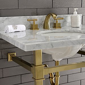 Kingston Brass KVPB30MOQ7 Monarch 30-Inch Carrara Marble Console Sink, Marble White/Brushed Brass