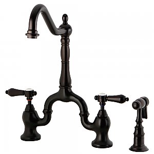 Kingston Brass KS7755BALBS Heirloom Bridge Kitchen Faucet with Brass Sprayer, Oil Rubbed Bronze
