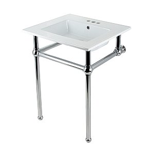 Kingston Brass KVBH25227W4B1 Addington 25" Console Sink with Brass Legs (4-Inch, 3 Hole), White/Polished Chrome