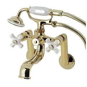 Kingston Brass KS229PXPB Kingston Tub Wall Mount Clawfoot Tub Faucet with Hand Shower, Polished Brass