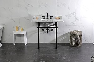 Kingston Brass LMS36MB0 Pemberton 36" Carrara Marble Console Sink with Brass Legs, Marble White/Matte Black