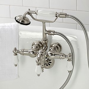 Kingston Brass CA23T8 Vintage 3-3/8" Tub Wall Mount Clawfoot Tub Faucet with Hand Shower, Brushed Nickel