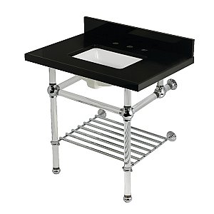 Kingston Brass KVPK3030KASQB1 Templeton 30" Black Granite Console Sink with Acrylic Legs and Shelf (8-Inch - 3-Hole) - Black Granite/Polished Chrome