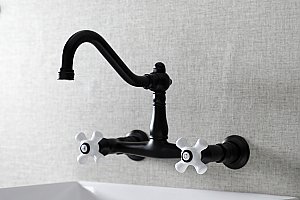 Kingston Brass KS3240PX Vintage Wall Mount Bathroom Faucet, Matte Black