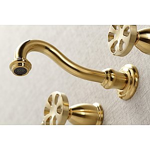 Kingston Brass KS3127RX Belknap Two-Handle Wall Mount Bathroom Faucet, Brushed Brass