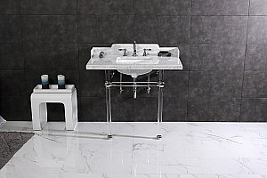 Kingston Brass LMS3630MASQ6 Pemberton 36" Carrara Marble Console Sink with Acrylic Legs, Marble White/Polished Nickel