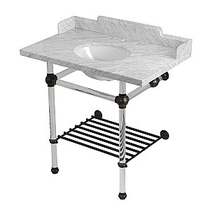Kingston Brass LMS36MAB5 Pemberton 36" Console Sink with Acrylic Legs (8-Inch, 3 Hole), Marble White/Oil Rubbed Bronze