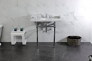 Kingston Brass LMS36MB1 Pemberton 36" Carrara Marble Console Sink with Brass Legs, Marble White/Polished Chrome