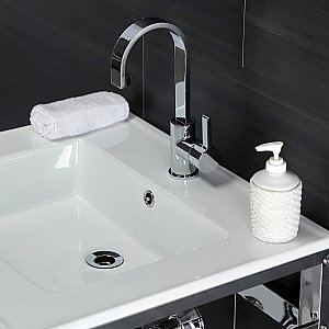 Kingston Brass VWP2522A1 Quadras 25-Inch Ceramic Console Sink (1-Hole), White/Chrome