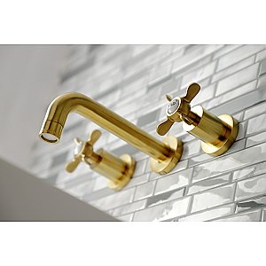 Kingston Brass KS8127BEX Essex 2-Handle 8 in. Wall Mount Bathroom Faucet, Brushed Brass