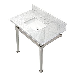 Kingston Brass KVPB36MSQ6 Monarch 36-Inch Carrara Marble Console Sink, Marble White/Polished Nickel