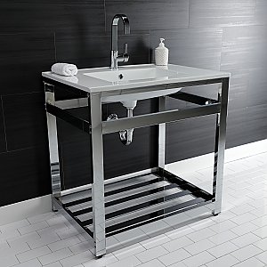 Kingston Brass VWP3122A1 Quadras 31-Inch Ceramic Console Sink (1-Hole), White/Chrome
