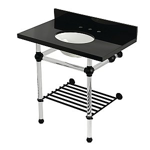 Kingston Brass KVPK36KAB0 Templeton 36" Black Granite Console Sink with Acrylic Legs and Shelf (8-Inch - 3-Hole) - Black Granite/Matte Black