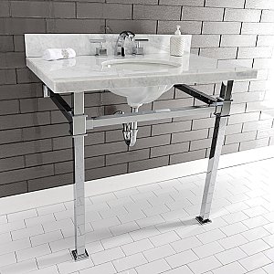 Kingston Brass KVPB36MOQ1 Monarch 36-Inch Carrara Marble Console Sink, Marble White/Polished Chrome