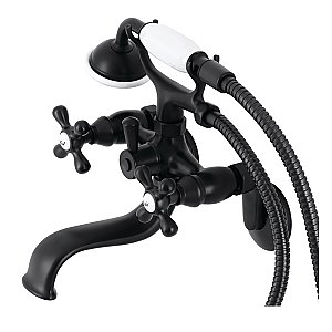 Kingston Brass KS226MB Kingston Wall Mount Tub Faucet with Hand Shower, Matte Black