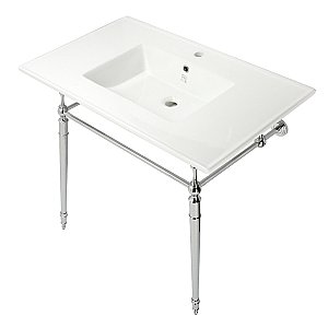 Kingston Brass KVPB372271CP Edwardian 37-Inch Console Sink with Brass Legs (Single Faucet Hole), White/Polished Chrome