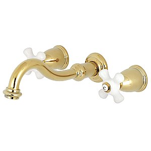 Kingston Brass KS3122PX Vintage 2-Handle Wall Mount Bathroom Faucet, Polished Brass