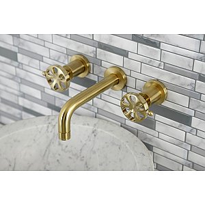 Kingston Brass KS8127RX Belknap Two-Handle Wall Mount Bathroom Faucet, Brushed Brass